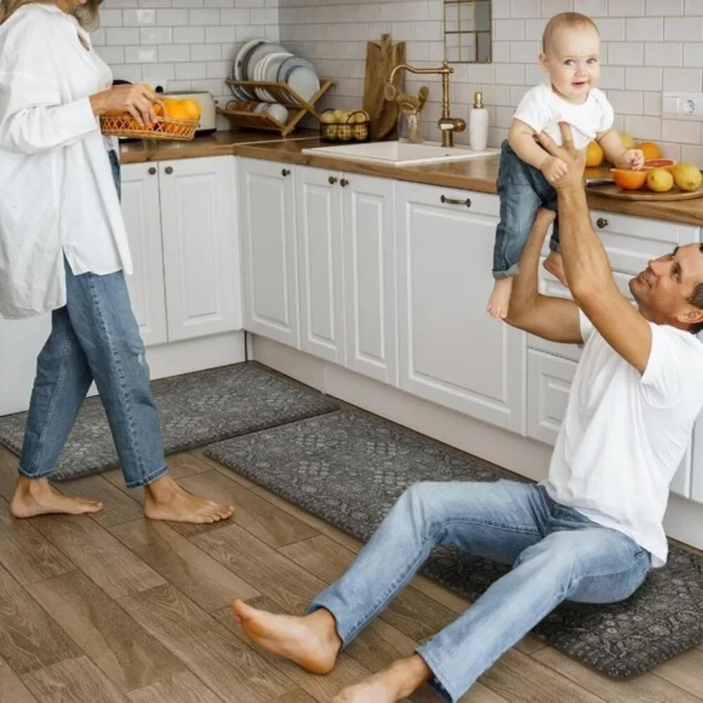 New 2Pcs Green Kitchen Mat Set, Non Slip Waterproof Cushioned Rugs for Floor
